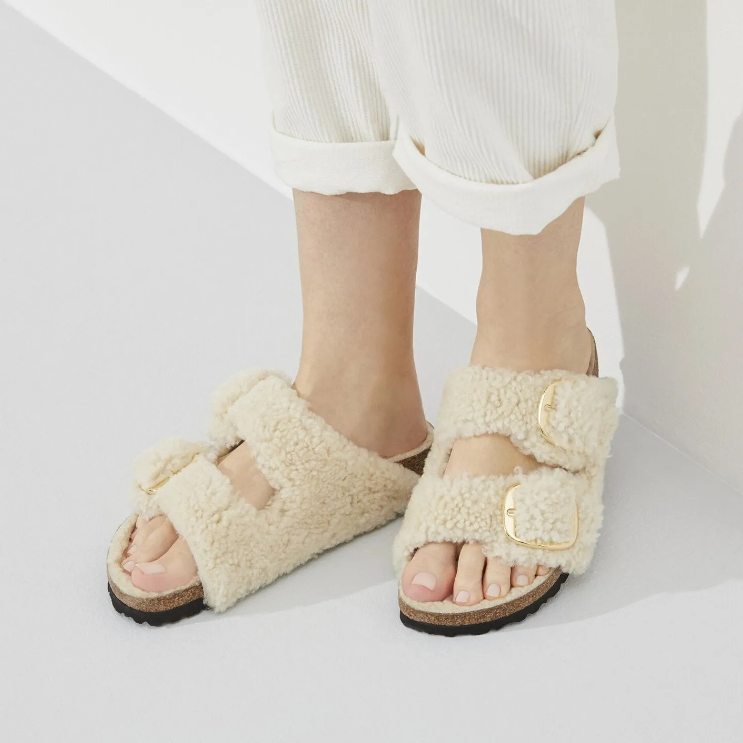 Discount Birkenstock Arizona Big Buckle Teddy Eggshell