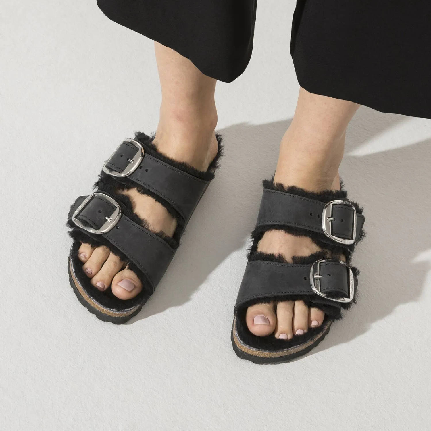 New Birkenstock Arizona Big Buckle En Fourrure D'Agneau Black
