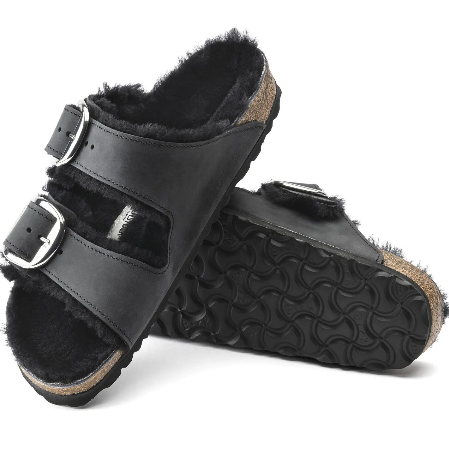 New Birkenstock Arizona Big Buckle En Fourrure D'Agneau Black
