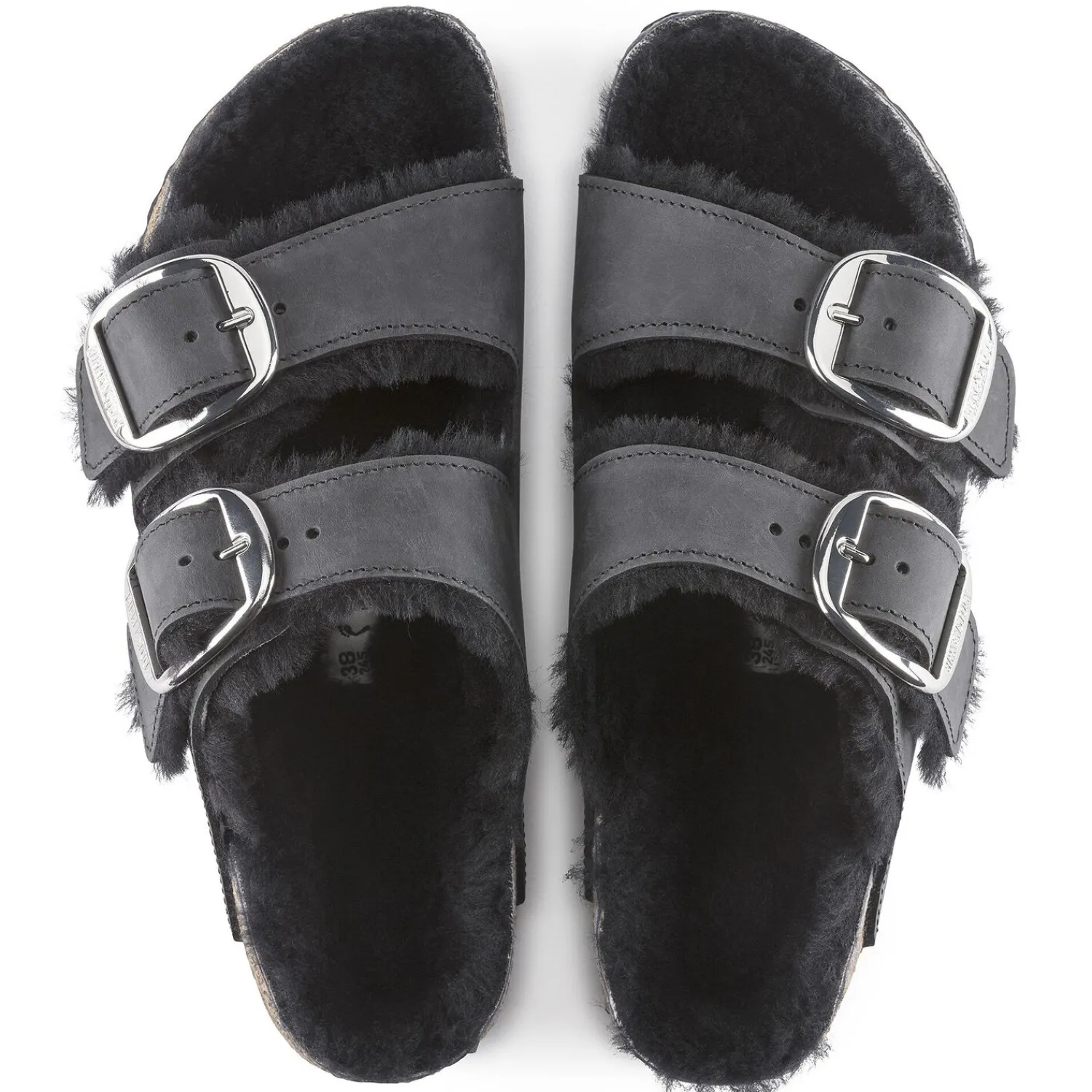 New Birkenstock Arizona Big Buckle En Fourrure D'Agneau Black