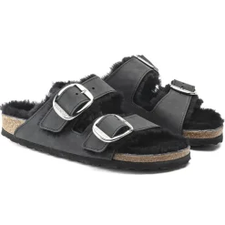 New Birkenstock Arizona Big Buckle En Fourrure D'Agneau Black