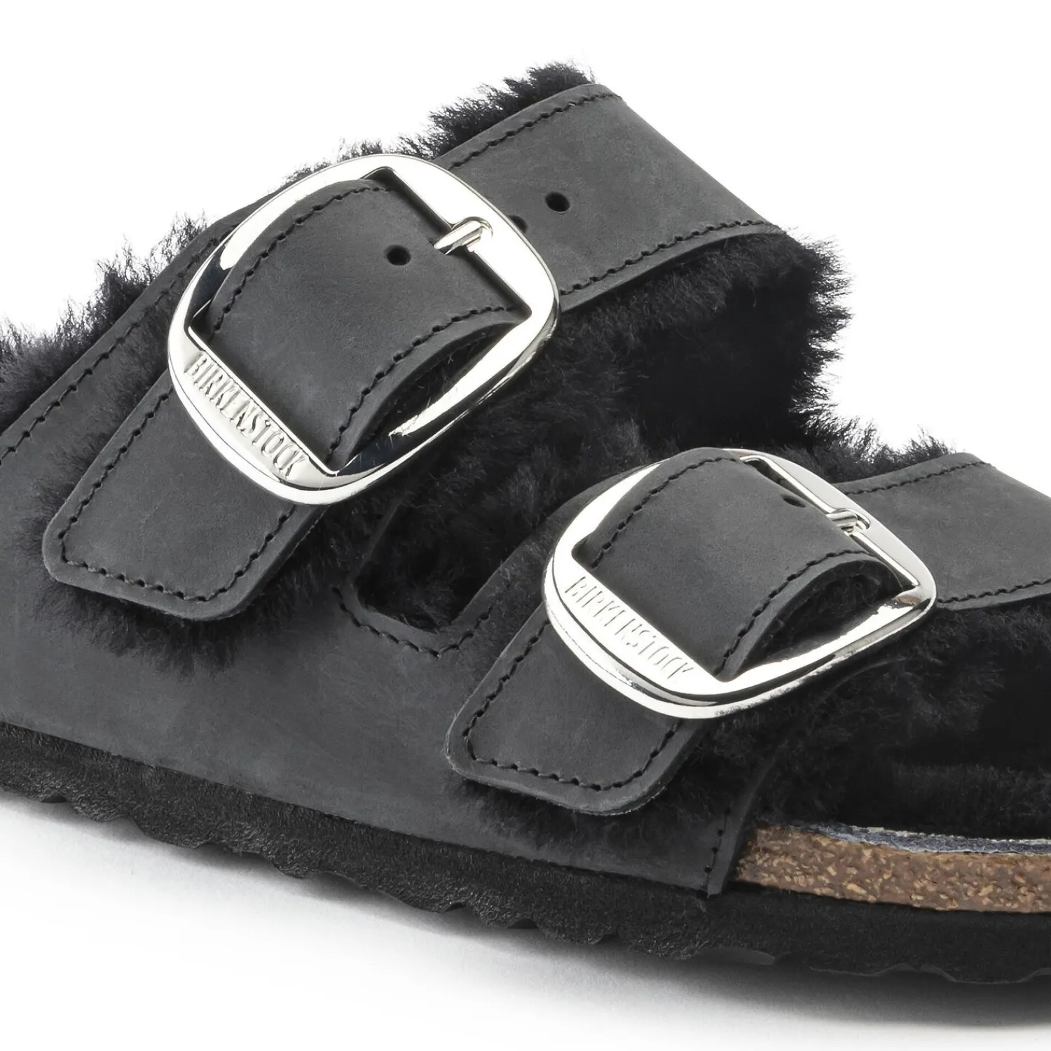 New Birkenstock Arizona Big Buckle En Fourrure D'Agneau Black