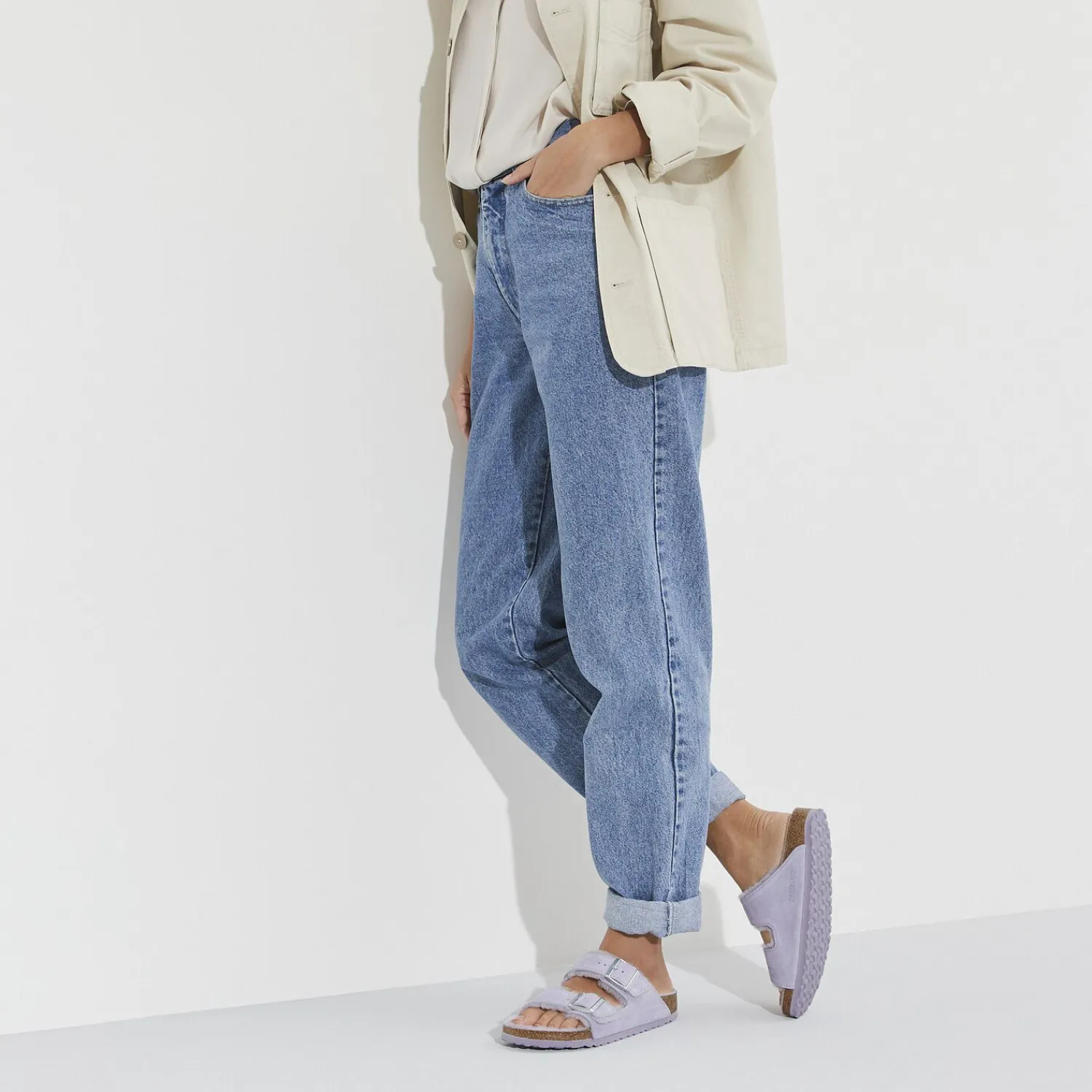 Fashion Birkenstock Arizona En Fourrure D'Agneau Purple Fog