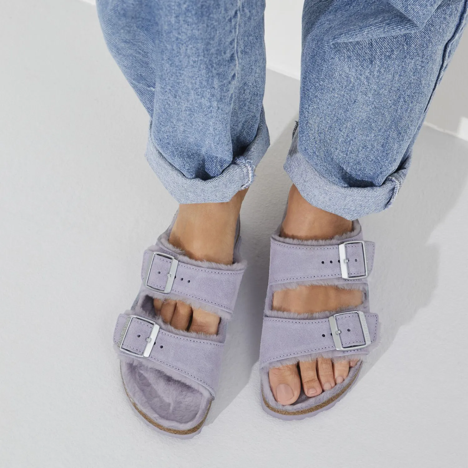 Fashion Birkenstock Arizona En Fourrure D'Agneau Purple Fog