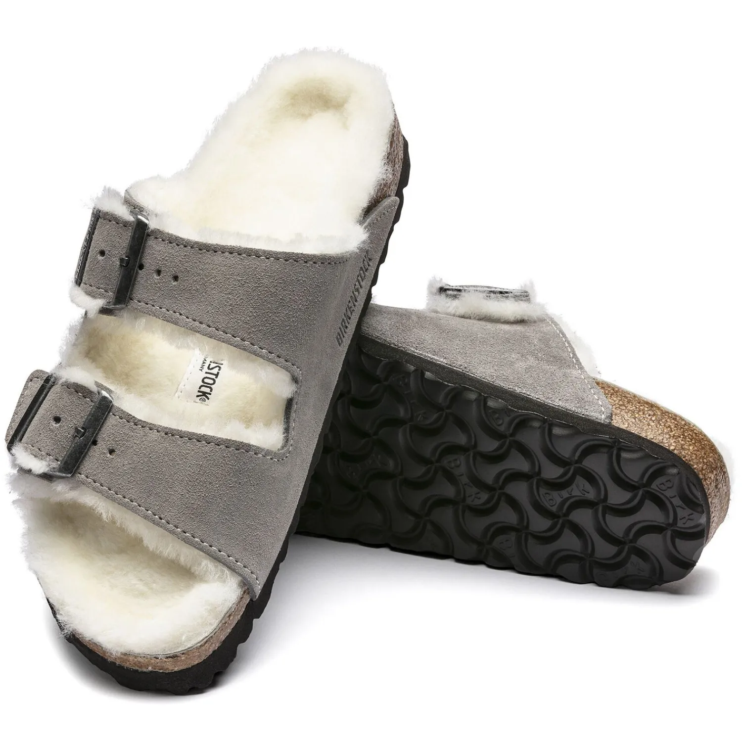 Fashion Birkenstock Arizona En Fourrure D'Agneau Stone Coin