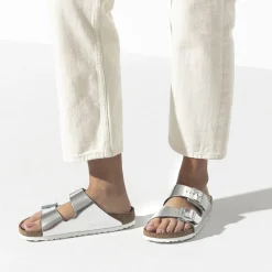 Hot Birkenstock Arizona Lit De Pied Souple Metallic Silver