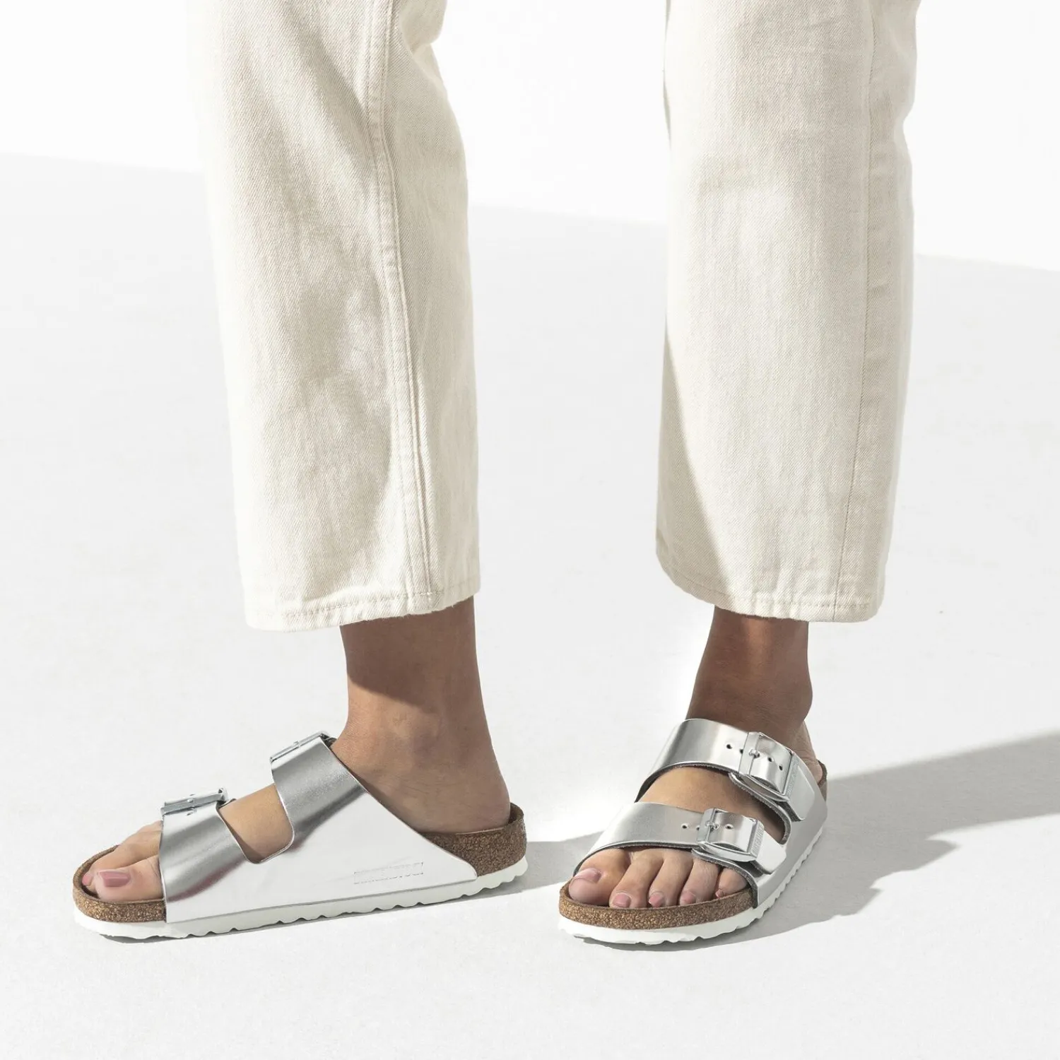 Hot Birkenstock Arizona Lit De Pied Souple Metallic Silver