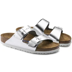 Hot Birkenstock Arizona Lit De Pied Souple Metallic Silver