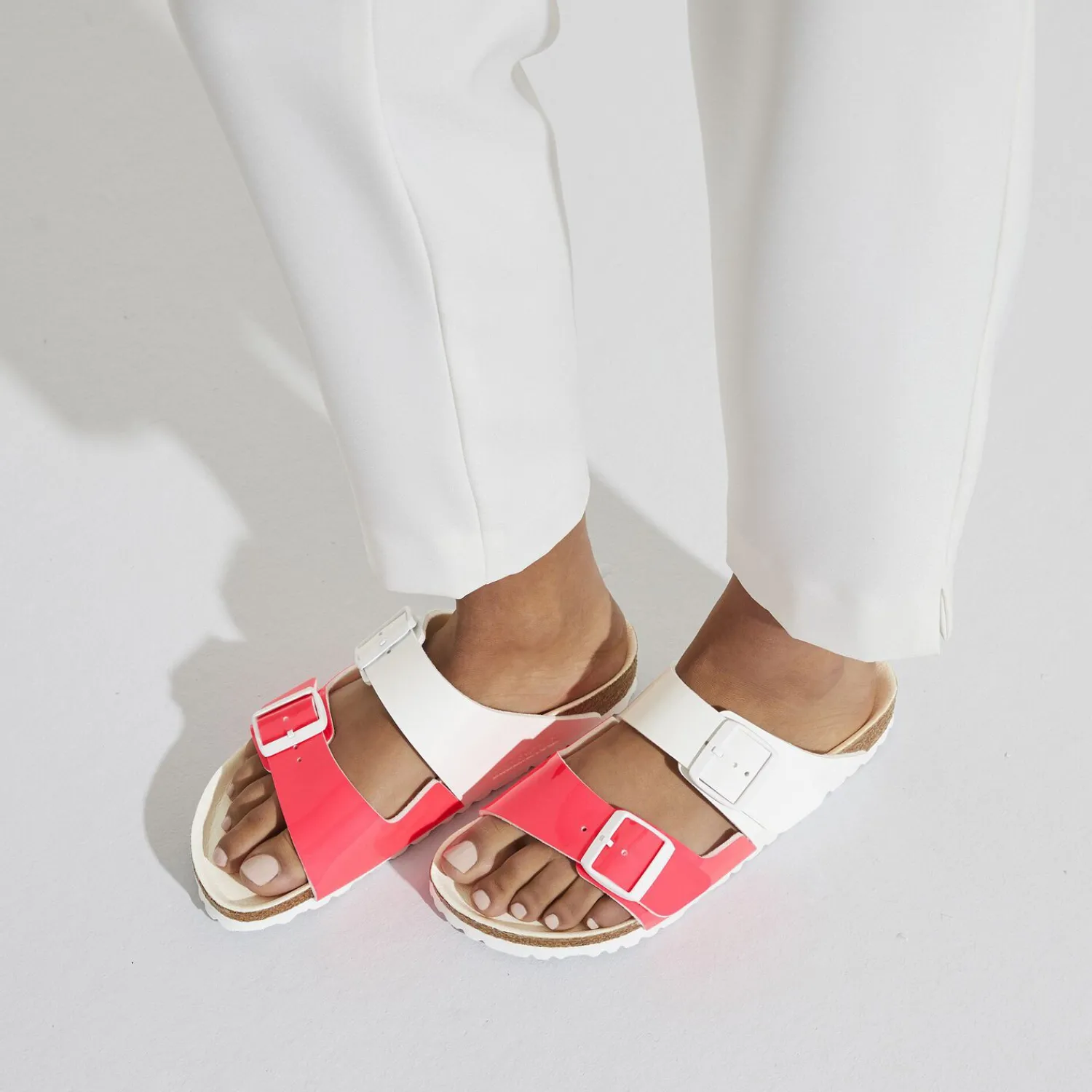 Online Birkenstock Arizona Split Neon Pink/White Patent