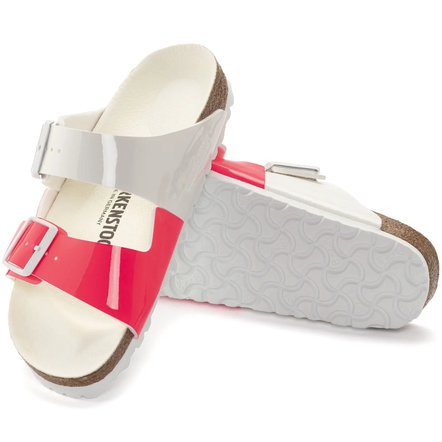 Online Birkenstock Arizona Split Neon Pink/White Patent