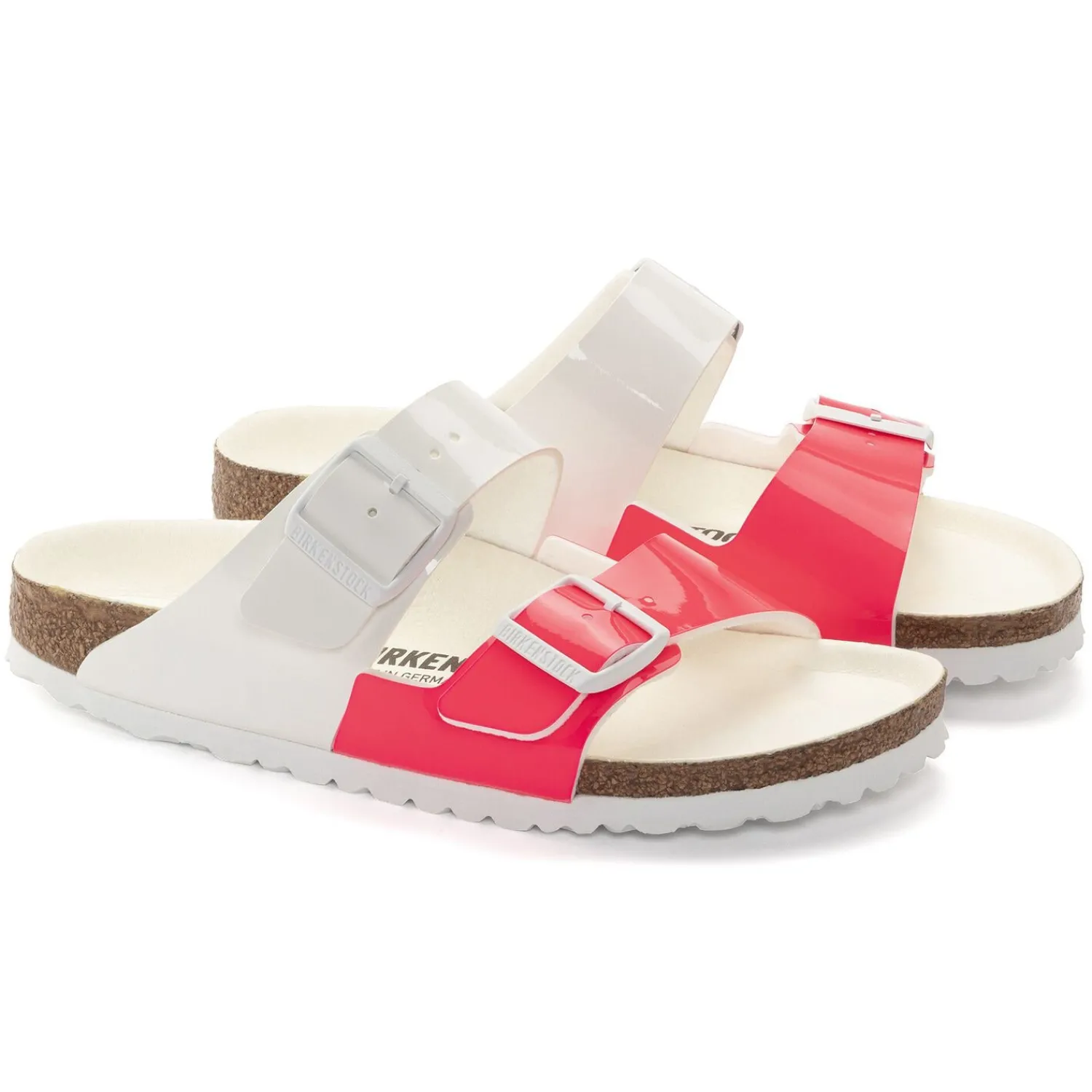 Online Birkenstock Arizona Split Neon Pink/White Patent