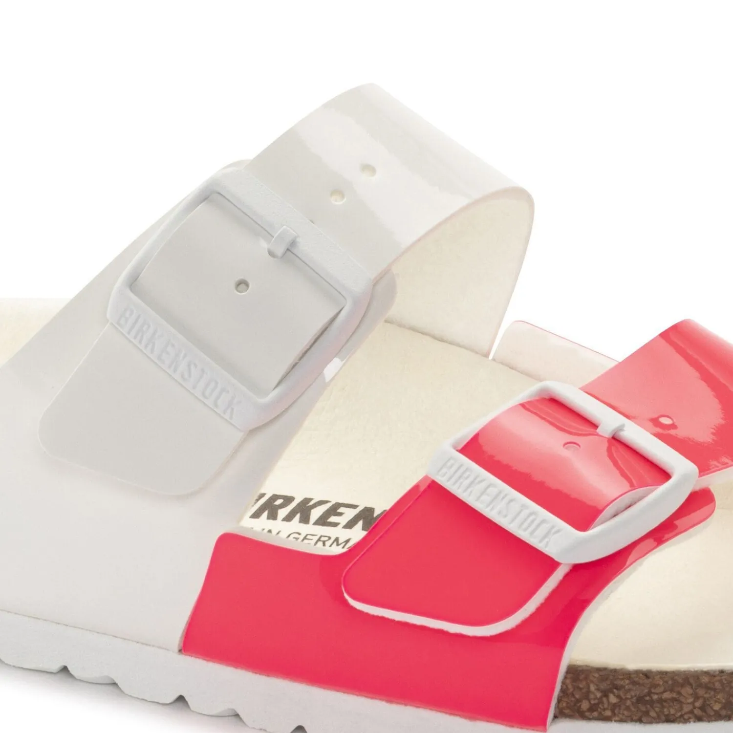 Online Birkenstock Arizona Split Neon Pink/White Patent
