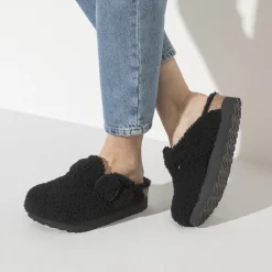 Cheap Birkenstock Boston Big Buckle Platform Teddy Black