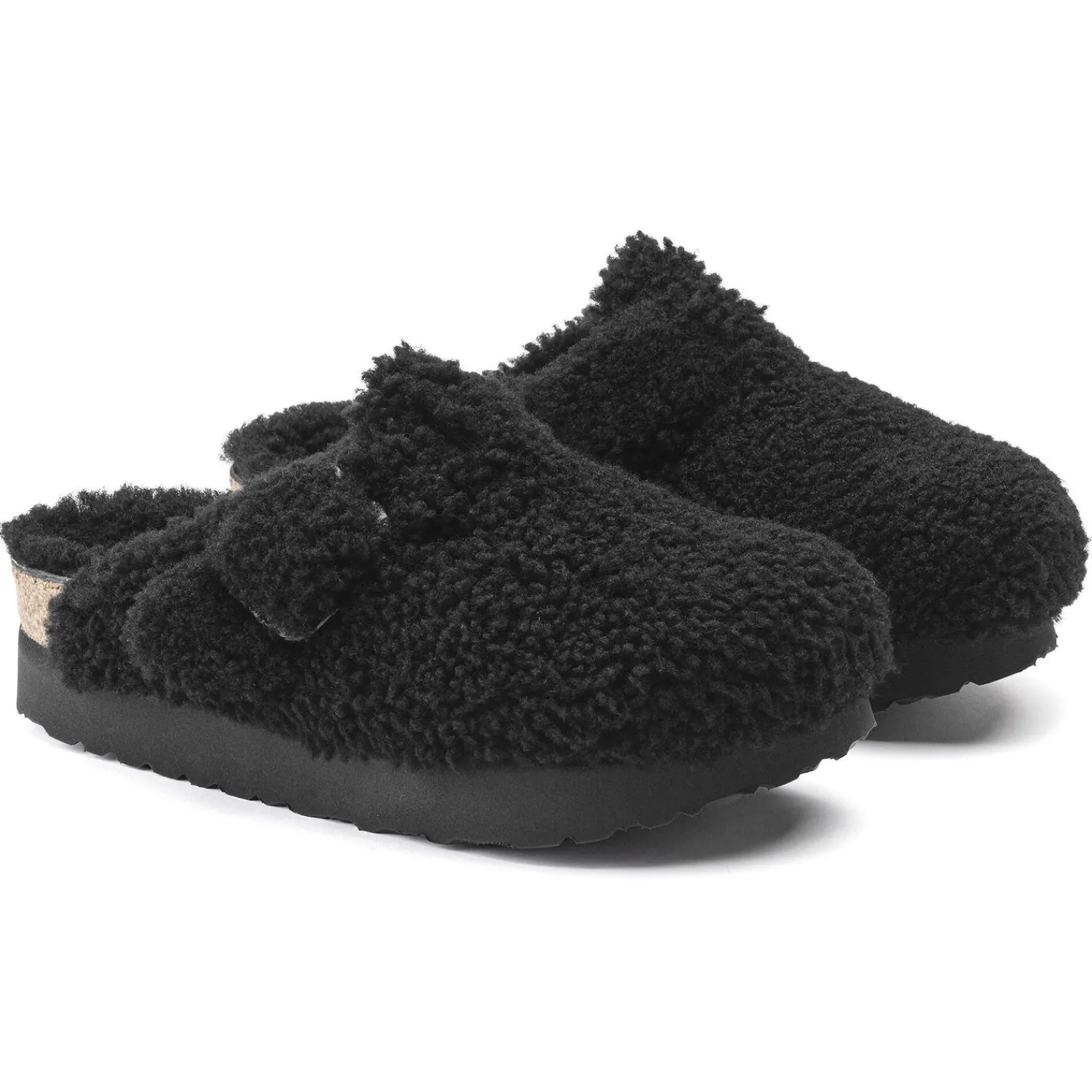 Cheap Birkenstock Boston Big Buckle Platform Teddy Black