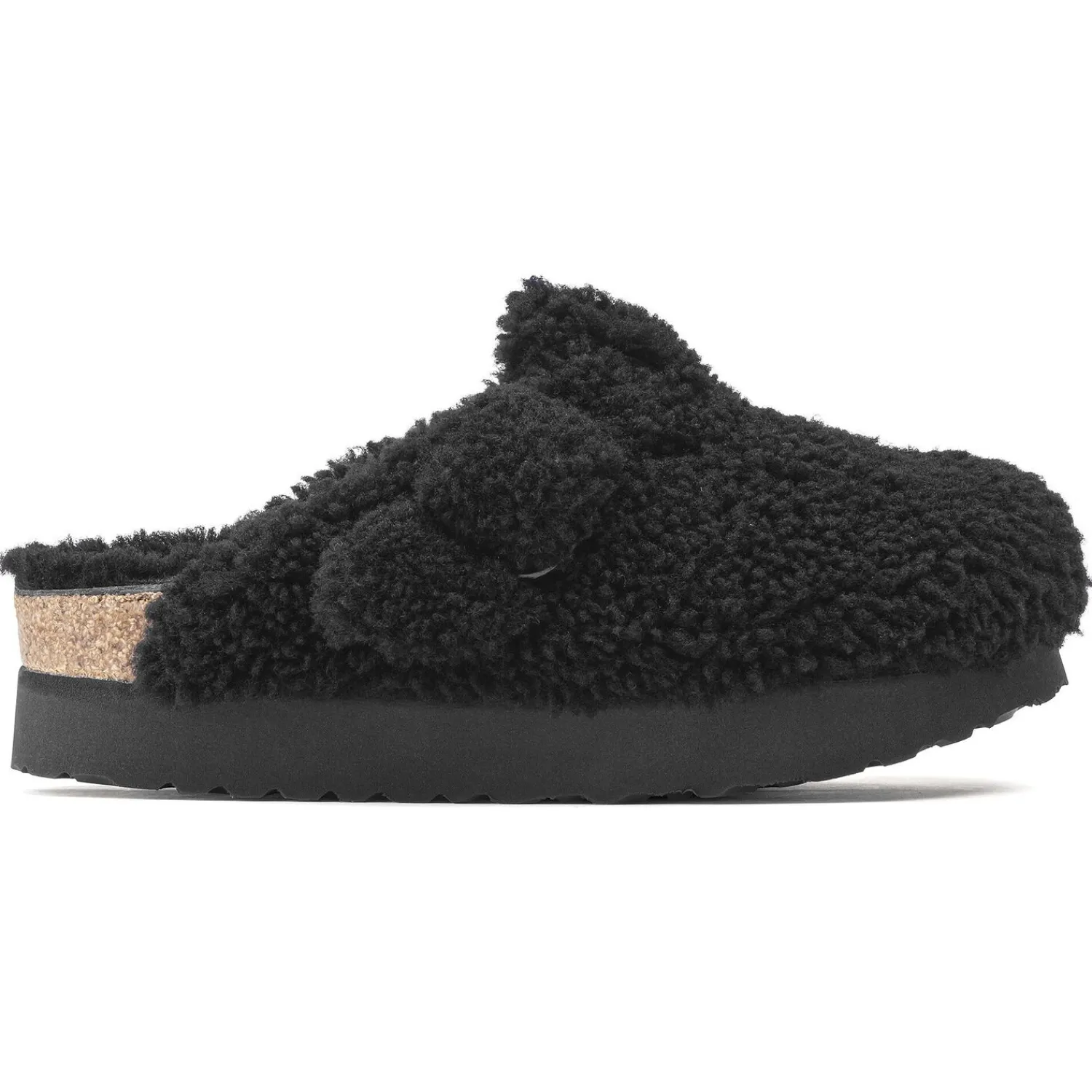 Cheap Birkenstock Boston Big Buckle Platform Teddy Black