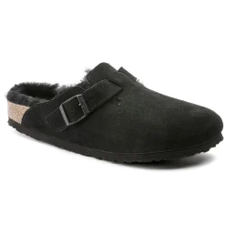 Fashion Birkenstock Boston En Fourrure D'Agneau Black