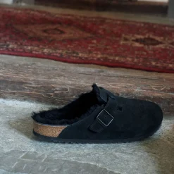 Fashion Birkenstock Boston En Fourrure D'Agneau Black