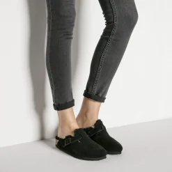Fashion Birkenstock Boston En Fourrure D'Agneau Black