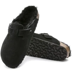 Fashion Birkenstock Boston En Fourrure D'Agneau Black