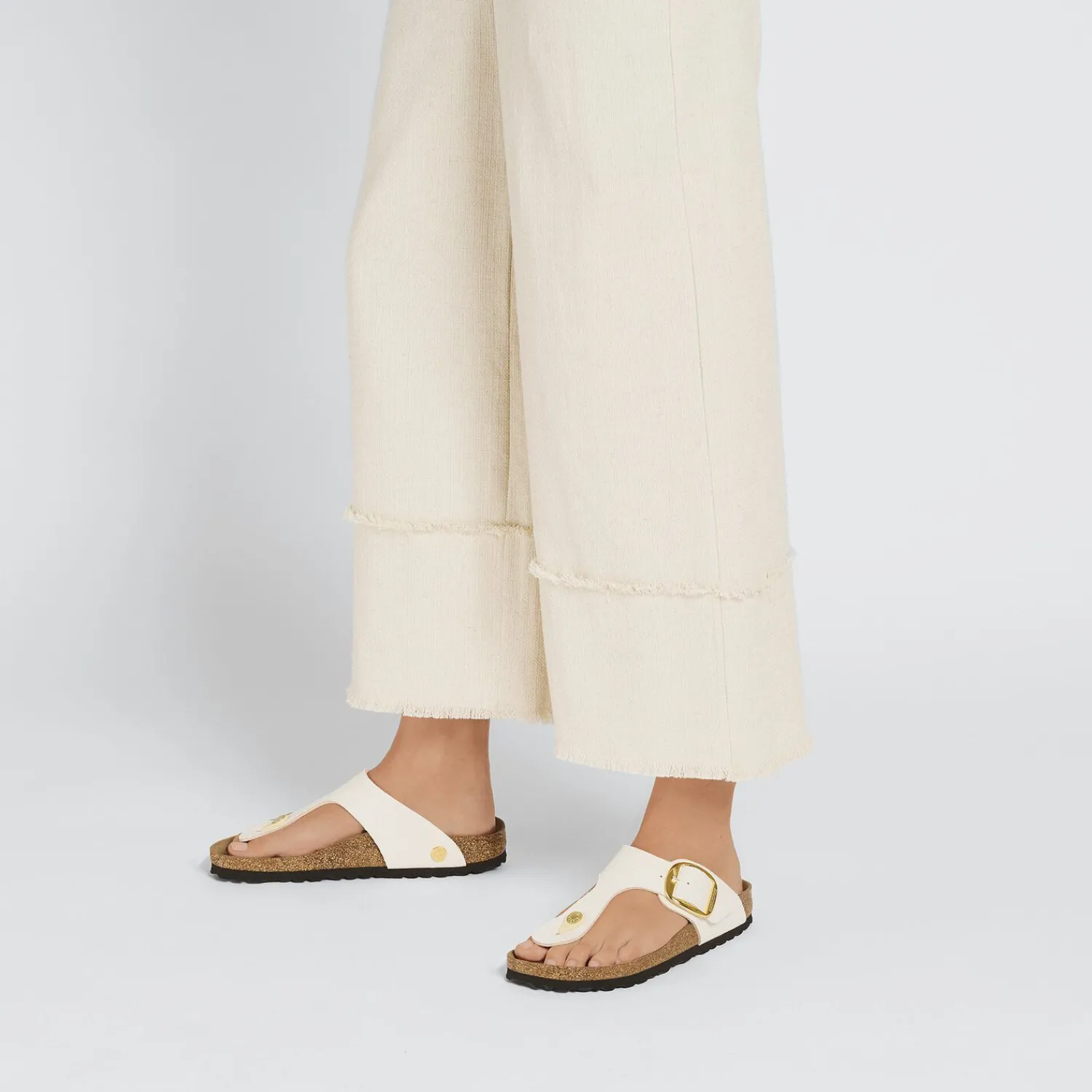 Cheap Birkenstock Gizeh Big Buckle Rivet Logo Canvas Eggshell