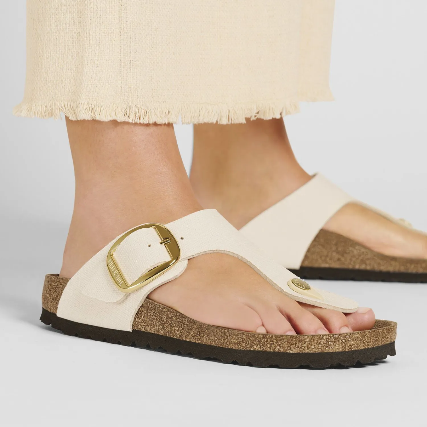 Cheap Birkenstock Gizeh Big Buckle Rivet Logo Canvas Eggshell