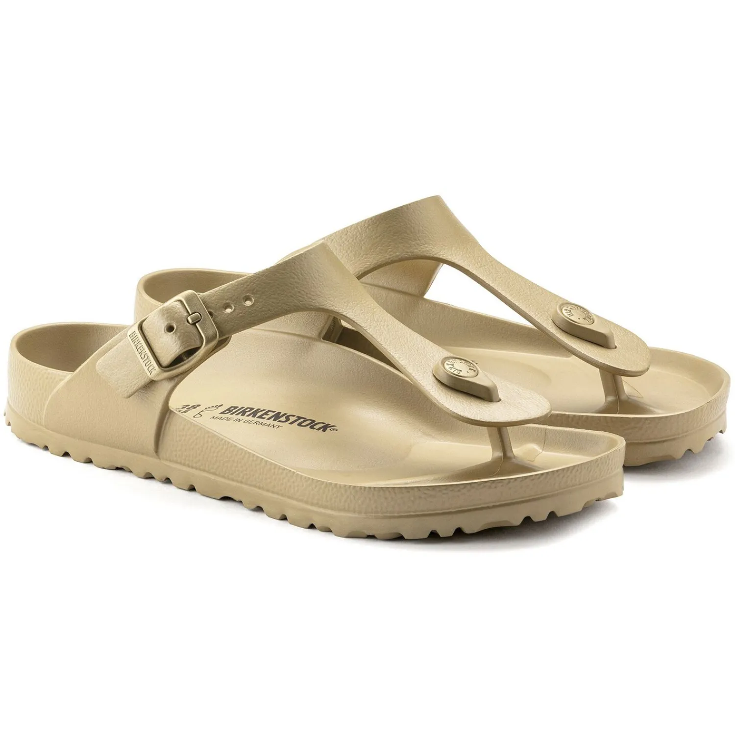 Shop Birkenstock Gizeh Essentials Glamour Gold