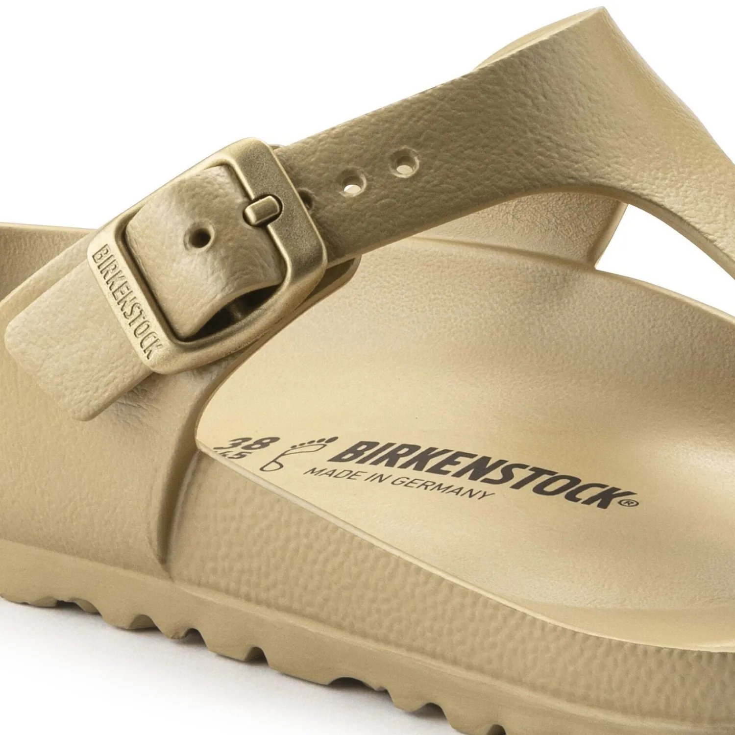 Shop Birkenstock Gizeh Essentials Glamour Gold