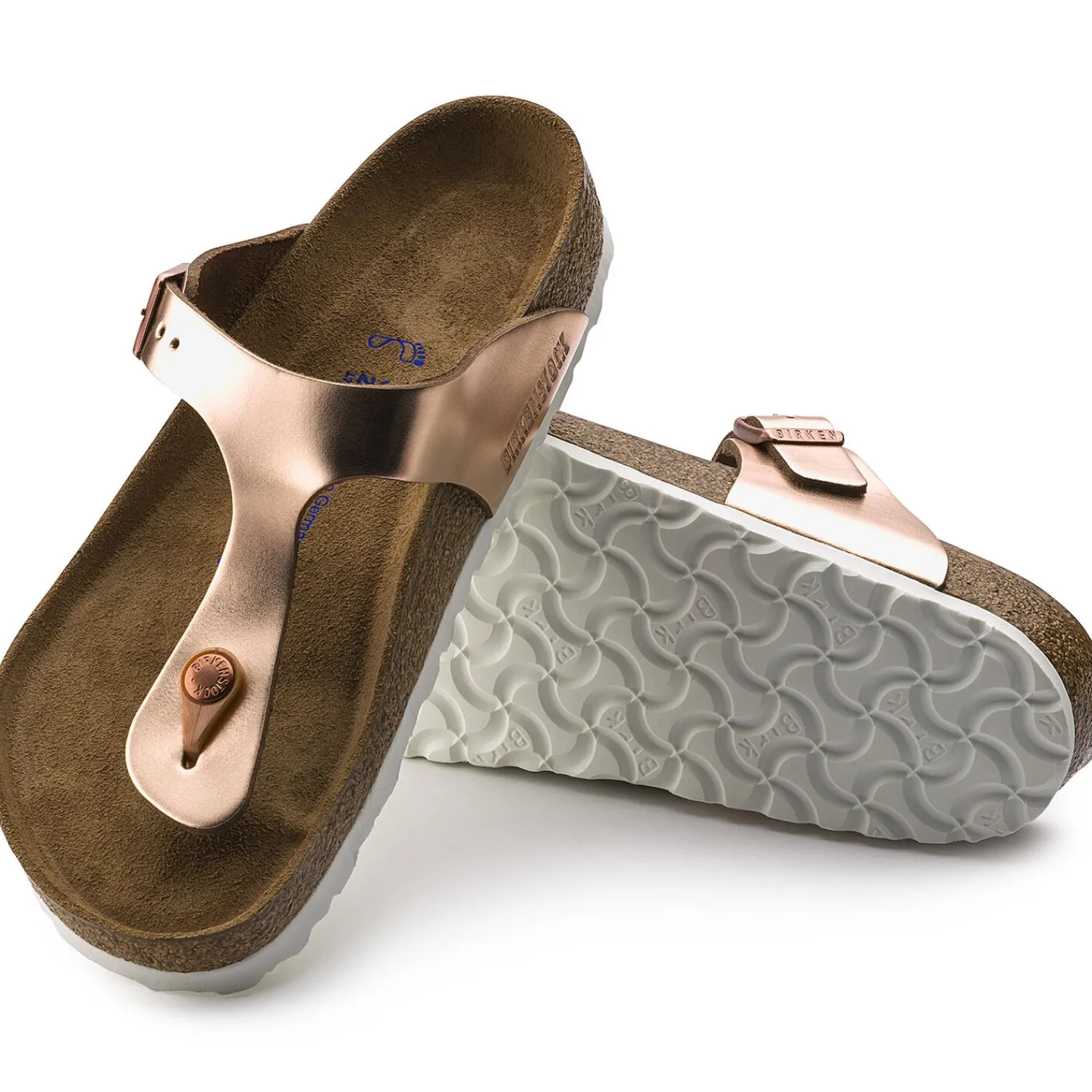 Shop Birkenstock Gizeh Lit De Pied Souple Metallic Copper