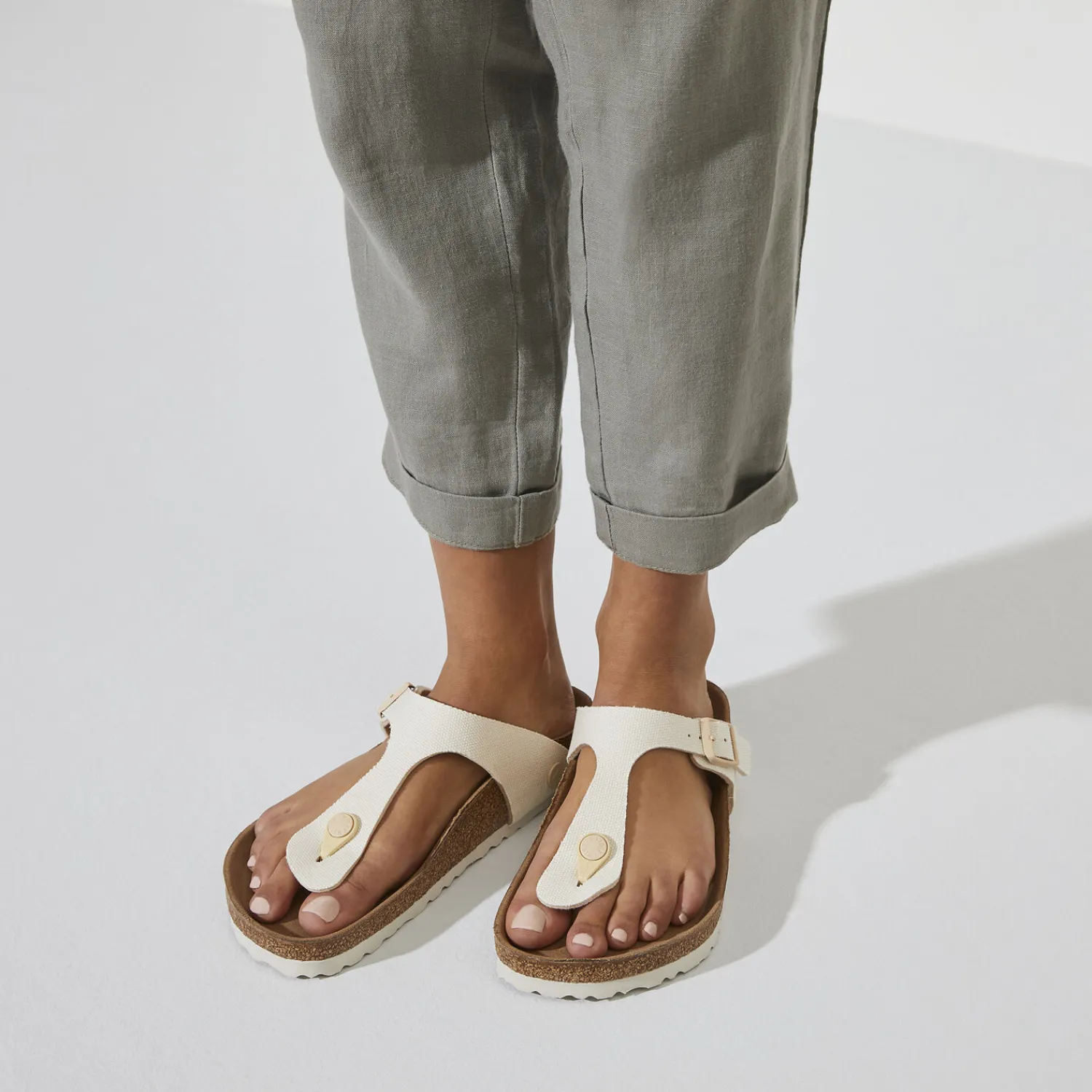 Shop Birkenstock Gizeh Vegan Canvas Eggshell