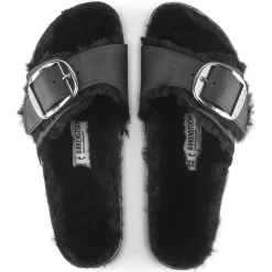 Cheap Birkenstock Madrid Big Buckle En Fourrure D'Agneau Black