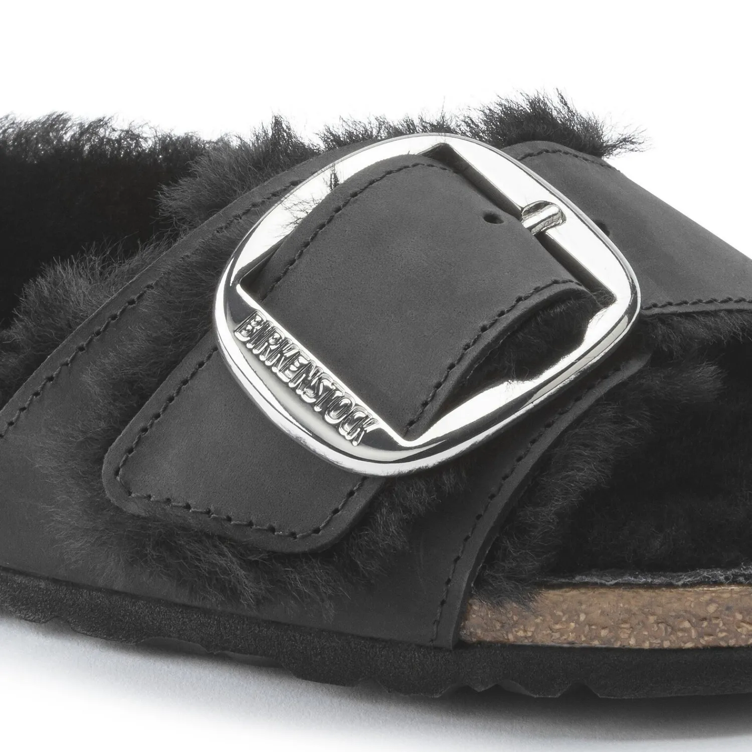 Cheap Birkenstock Madrid Big Buckle En Fourrure D'Agneau Black